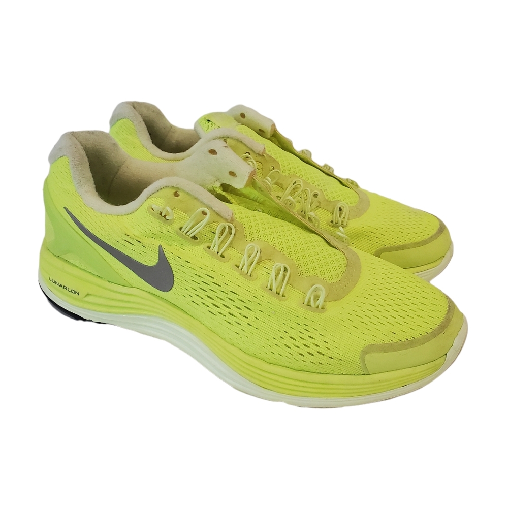 Nike 8 Lunarglide 4 Neon Green Lunarlon Lace Up Running Sneakers EUR 39 Women's